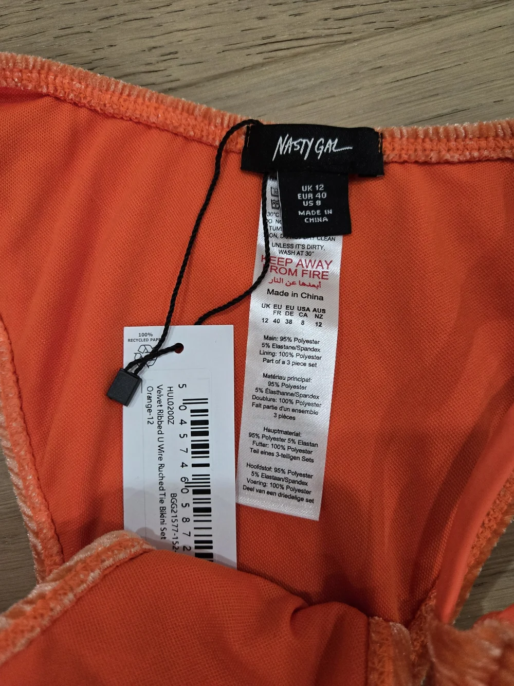 Ibiza Vibes Festival Nasty Gal Orange Crinkle Velvet V-Wire Bikini Set NWT Sz 8